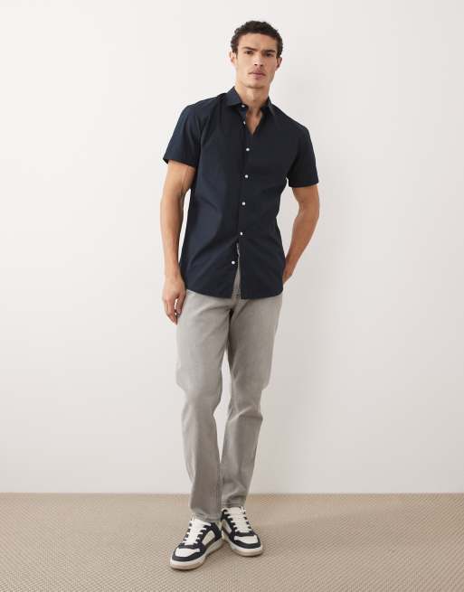 Jack & Jones - Linnen overhemd met korte mouwen in marineblauw, 2 van 5