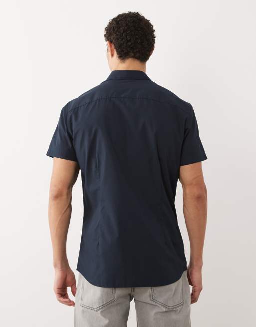 Jack & Jones - Linnen overhemd met korte mouwen in marineblauw, 3 van 5