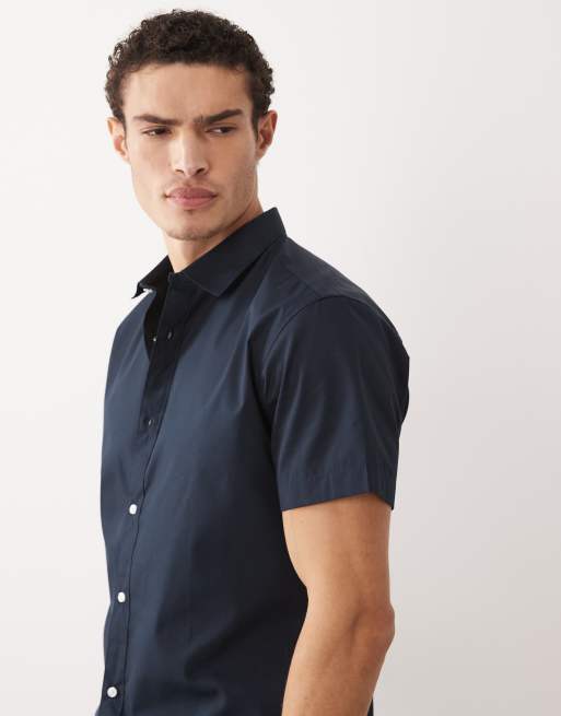 Jack & Jones - Linnen overhemd met korte mouwen in marineblauw, 4 van 5