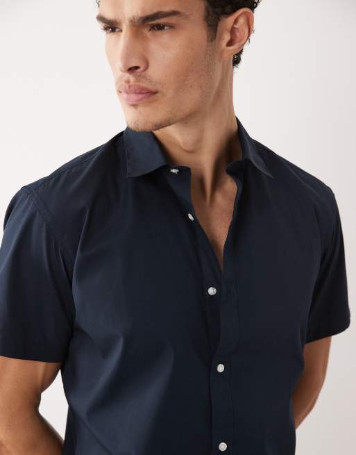 Jack & Jones - Linnen overhemd met korte mouwen in marineblauw, 5 van 5