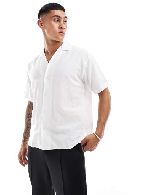 Jack & Jones - Linnen overhemd met reverskraag in wit