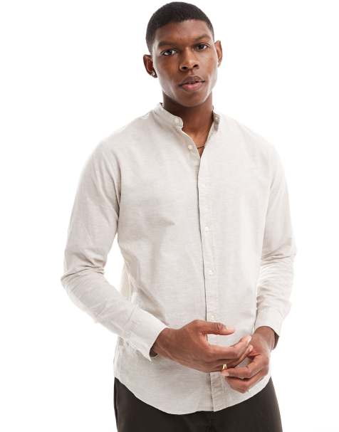 Jack & Jones - Linnen overhemd zonder kraag in beige - view 1
