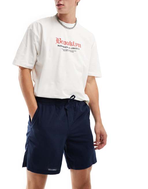 Jack & Jones - Linnen short met trekkoord in marineblauw
