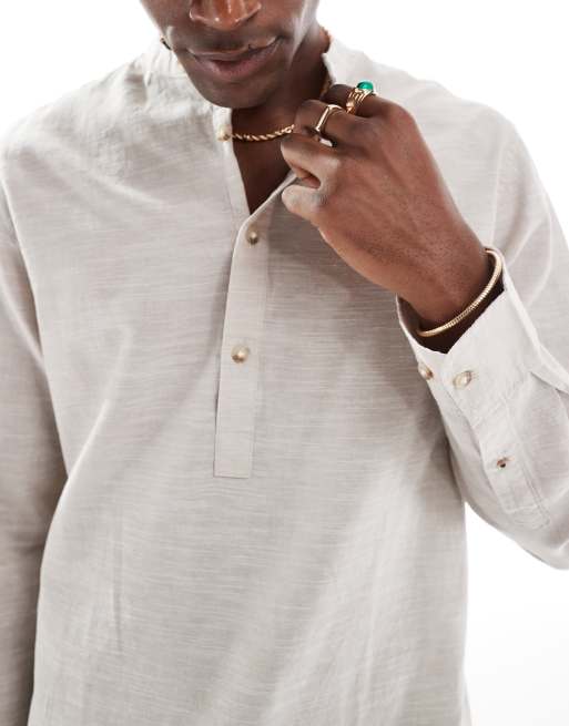 Jack & Jones - Linnenmix overhemd zonder sluiting in beige, 3 van 4