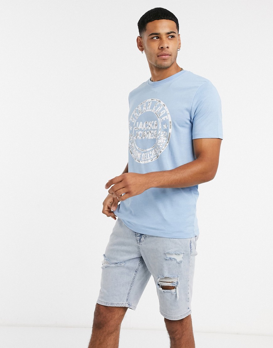 Jack & Jones – Ljusblå t-shirt med rund logga