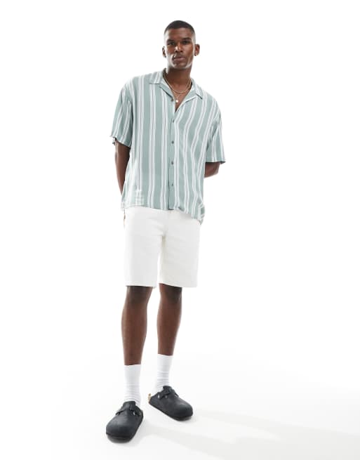 Jack & Jones – Ljusgrön, randig skjorta med korta ärmar och platt krage, 3 av 4