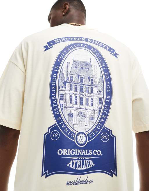 Jack & Jones – Ljusgul t-shirt i oversize med "Atelier"-tryck baktill, 3 av 4