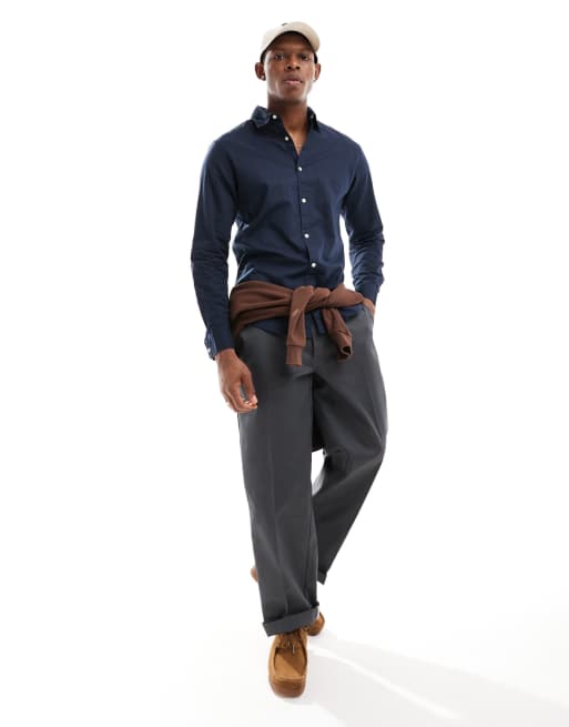 Jack & Jones – Lniana granatowa koszula z długim rękawem, 4 z 4