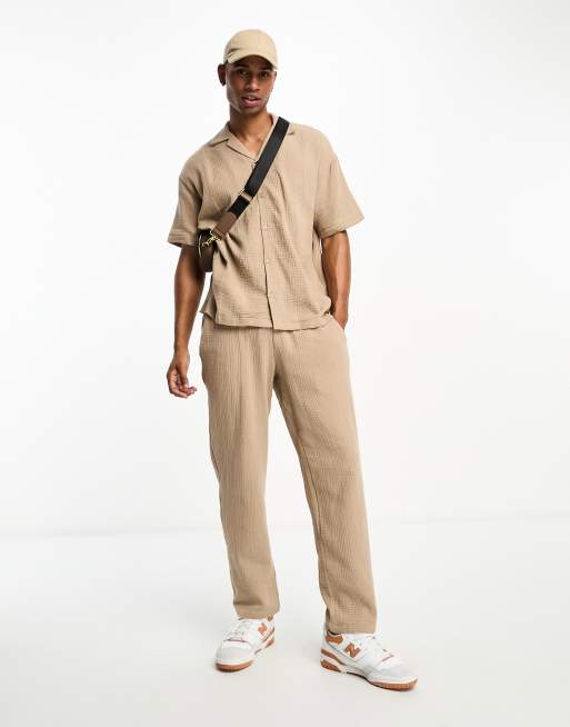 Jack & Jones – Locker geschnittene Hose in Sand mit Waffelstruktur, Kombiteil