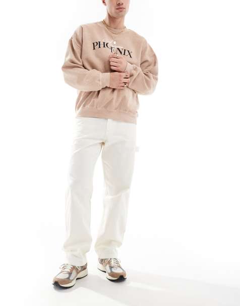 Jack & Jones – Locker geschnittene Twill-Hose im Zimmermann-Stil in Weiß - view 1