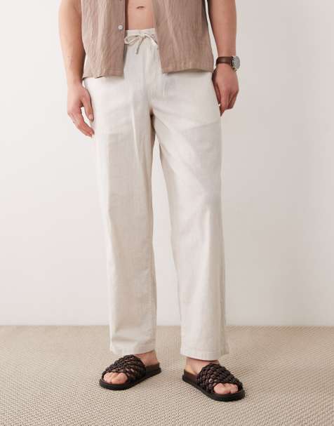 Jack & Jones – Lockere Hose aus Leinenmix in Beige mit Tunnelzug - view 1