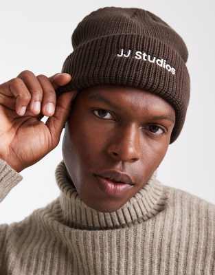 Jack & Jones Logo Beanie In Brown