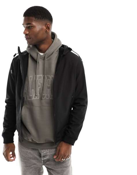 Jack & Jones logo bomber jacket with hood in black - view 1