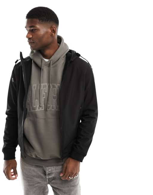 Black bomber jacket 2024 with grey hood