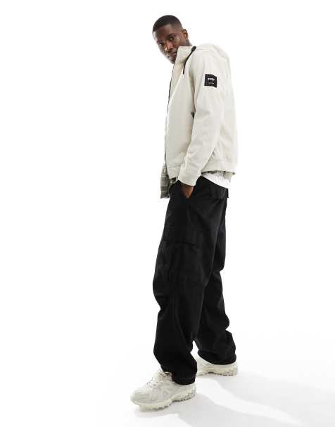 Jack & Jones logo bomber jacket with hood in light stone - view 1