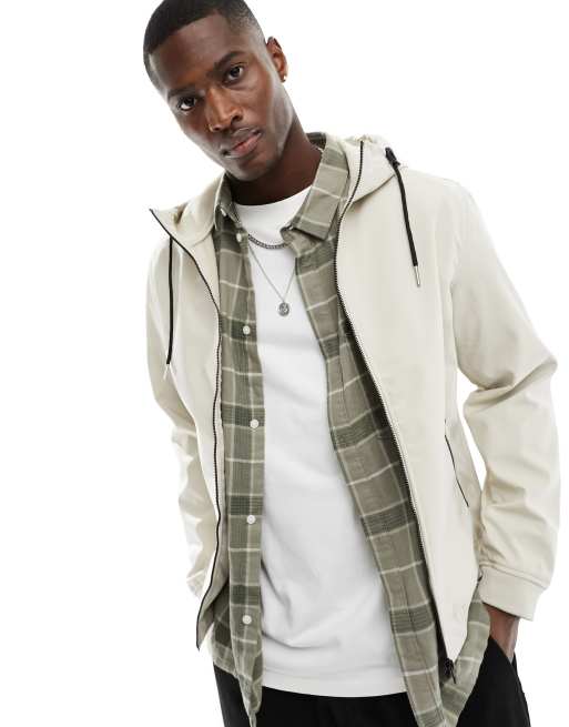 Jack & Jones logo bomber jacket with hood in light stone, 2 of 4