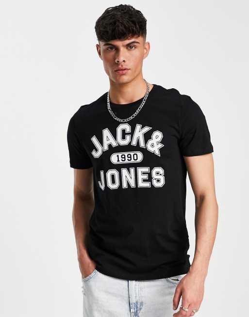 Jack & Jones logo crew neck t-shirt in black
