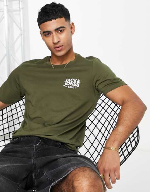 Jack & Jones logo crew neck t-shirt in olive green | ASOS