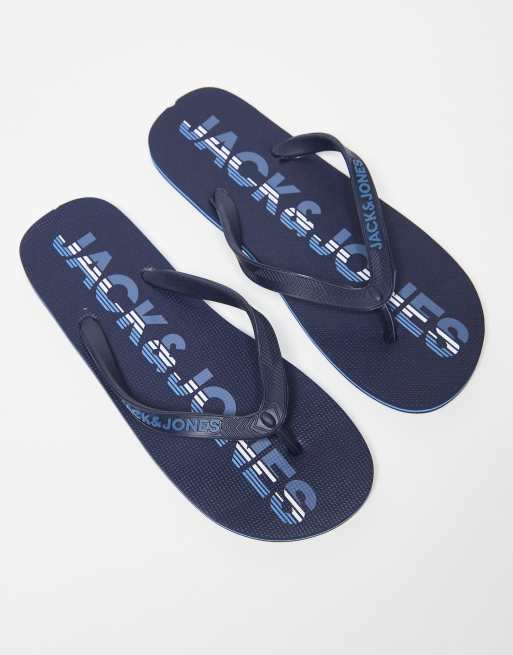 Jack & Jones logo flip flop in navy | ASOS