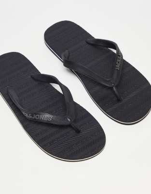 Jack & Jones logo flip flops in black