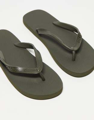 Jack & Jones Logo Flip Flops In Khaki-green