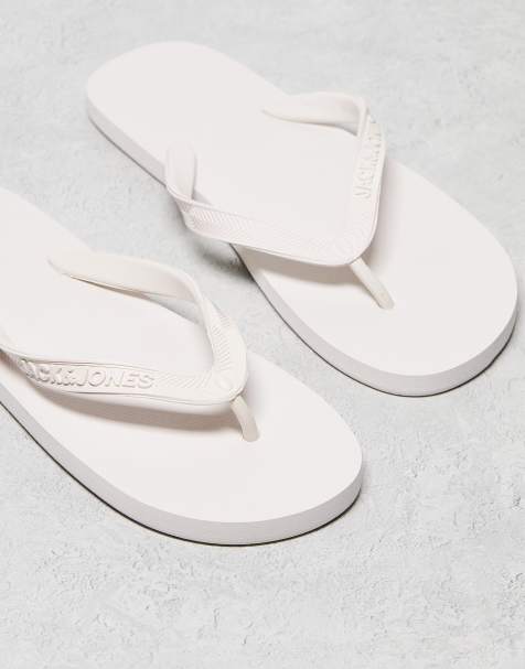Jack & Jones logo flip flops in off white - view 1