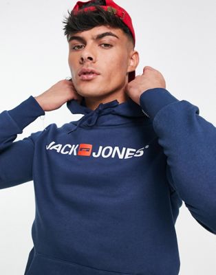 Jack & Jones logo hoodie in blue - ASOS Price Checker