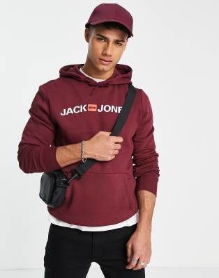 Jack & Jones logo hoodie in burgundy