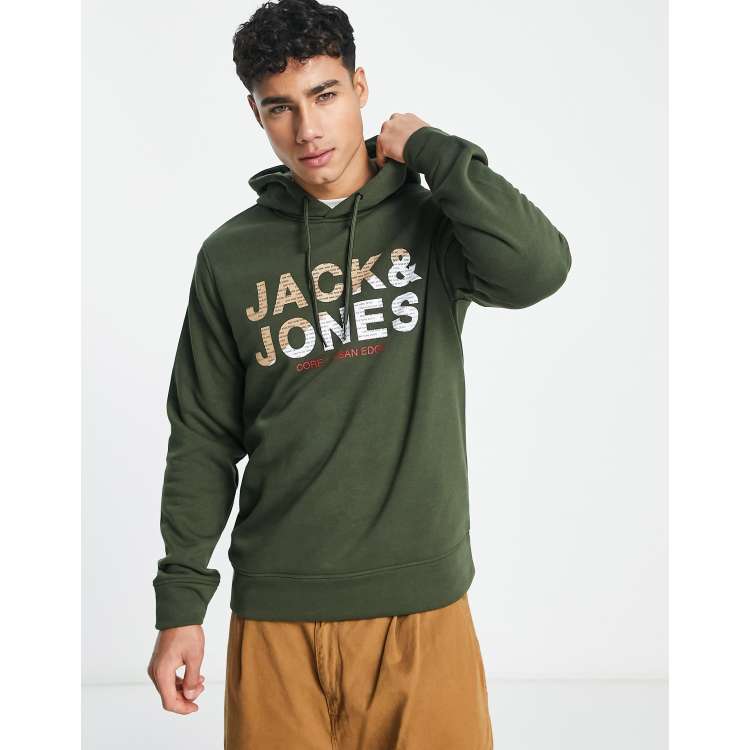 Jack Jones logo hoodie in forest green ASOS