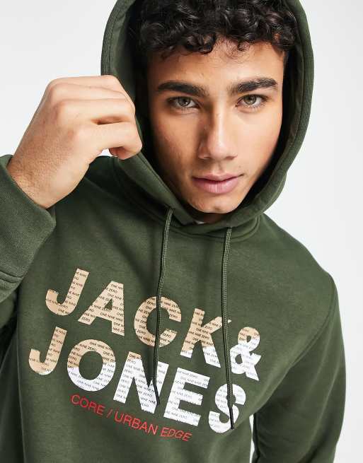 Jack & Jones logo hoodie in forest green