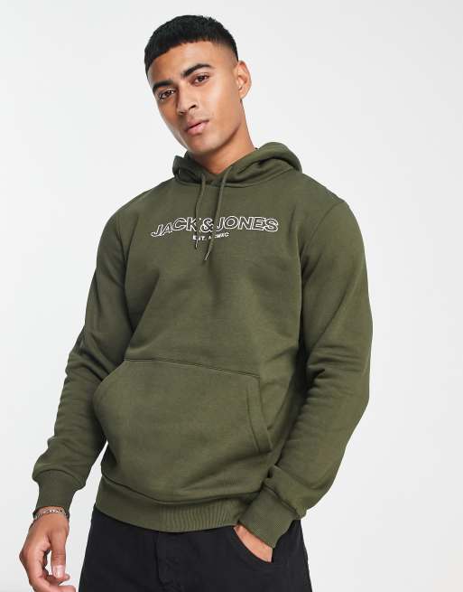 Jack & Jones logo hoodie in forest green