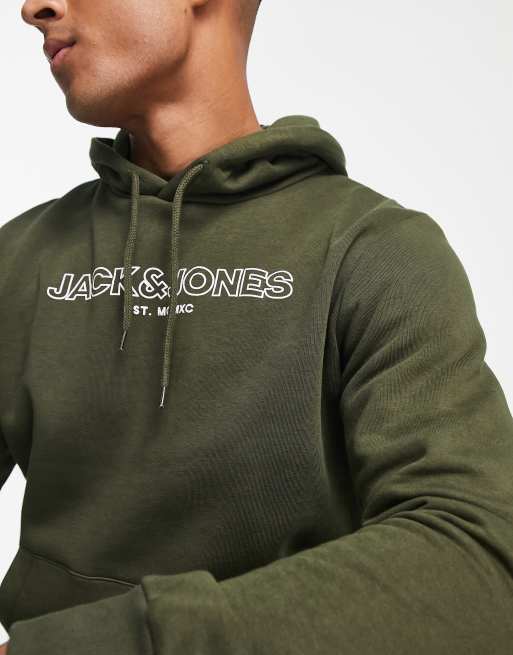 Jack & Jones logo hoodie in forest green