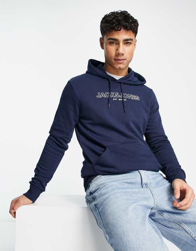 Jack & Jones logo hoodie in navy