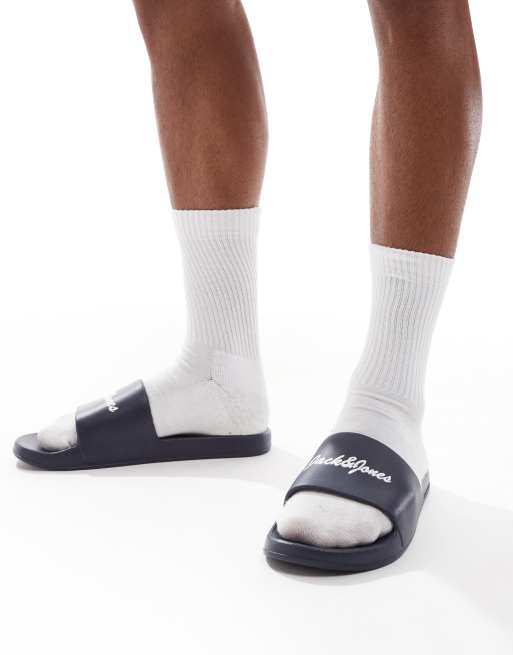 Jack & Jones logo sliders in navy , 3 of 4