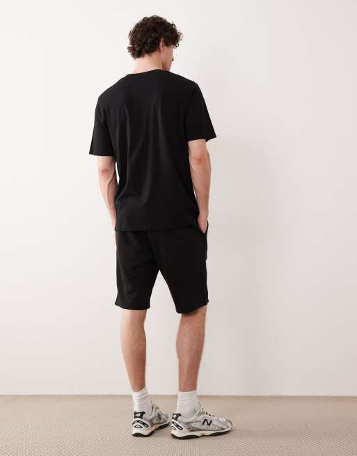 Jack & Jones logo t-shirt and jersey shorts set in black, 3 of 5