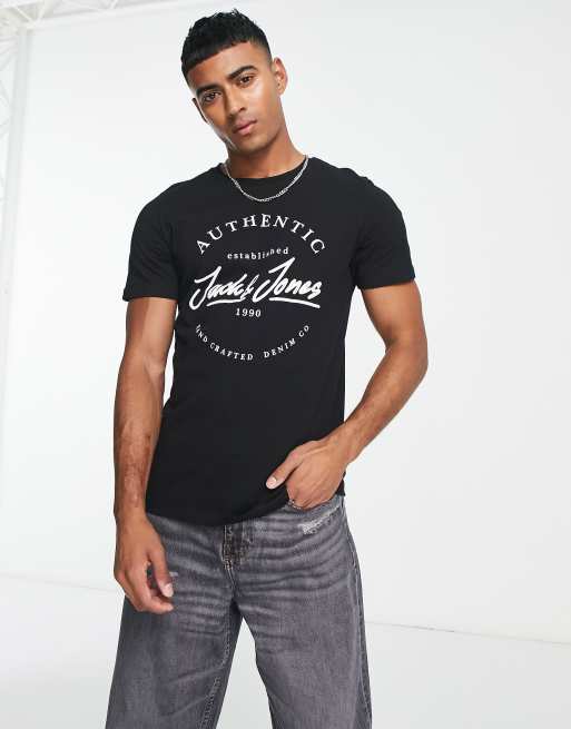 Jack & Jones logo tshirt in black ASOS