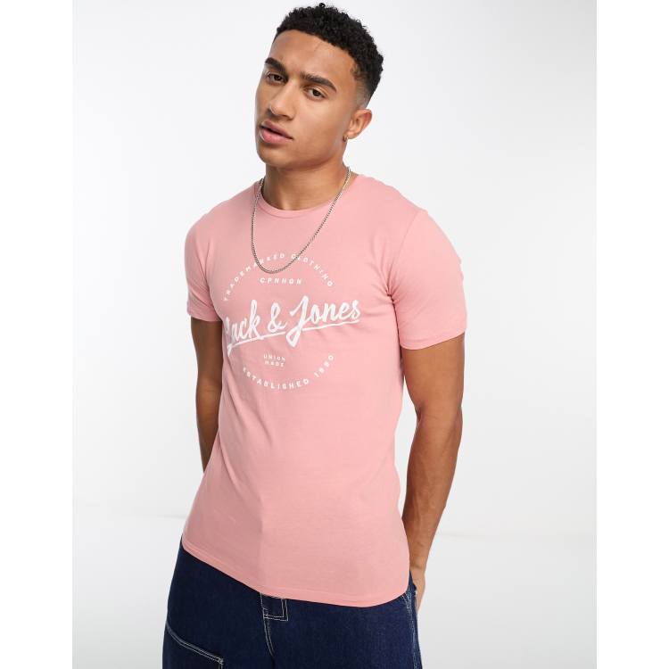 Jack Jones logo t shirt in pink