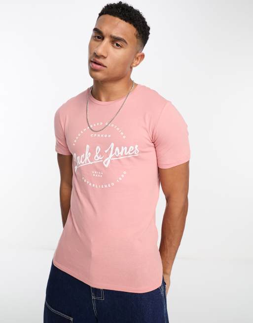 Jack Jones logo t shirt in pink ASOS