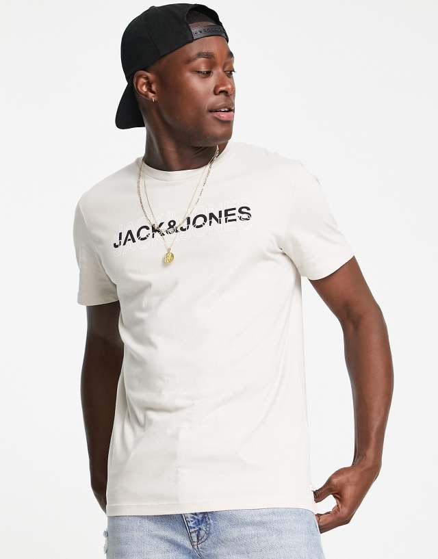 Jack & Jones logo T-shirt in stone