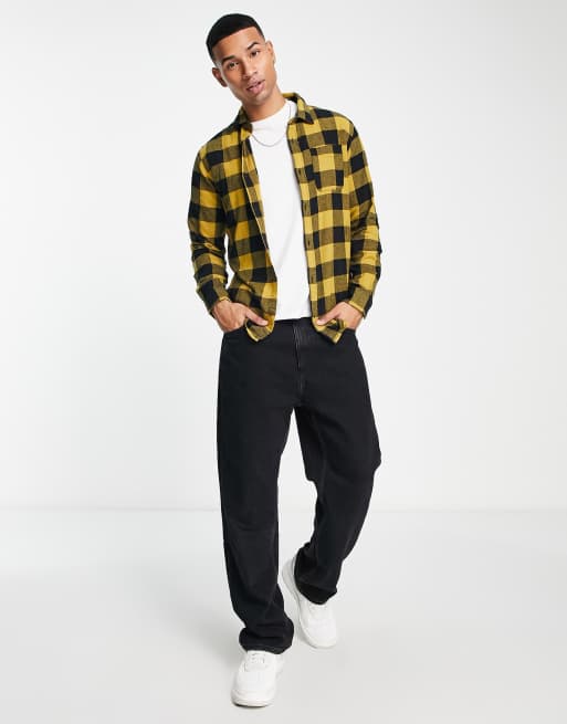 Jack & Jones long sleeve check shirt in yellow and black | ASOS