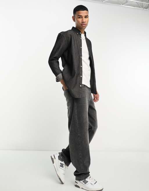 Jack & Jones long sleeve denim shirt in black, 3 of 4