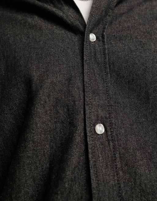 Jack & Jones long sleeve denim shirt in black, 4 of 4
