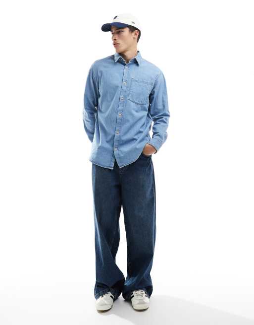 Jack & Jones long sleeve denim shirt in light blue