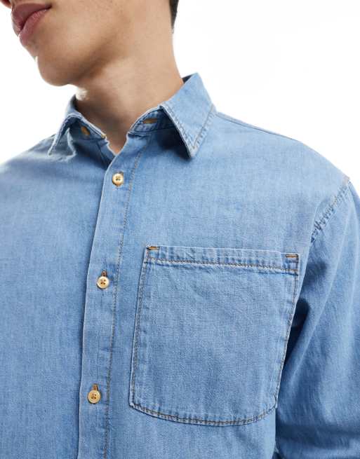 Jack & Jones long sleeve denim shirt in light blue