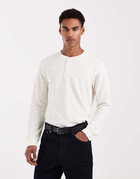 Jack & Jones long sleeve henley top in cream