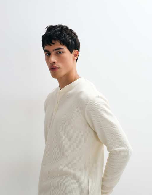 Jack & Jones long sleeve henley top in cream, 2 of 5