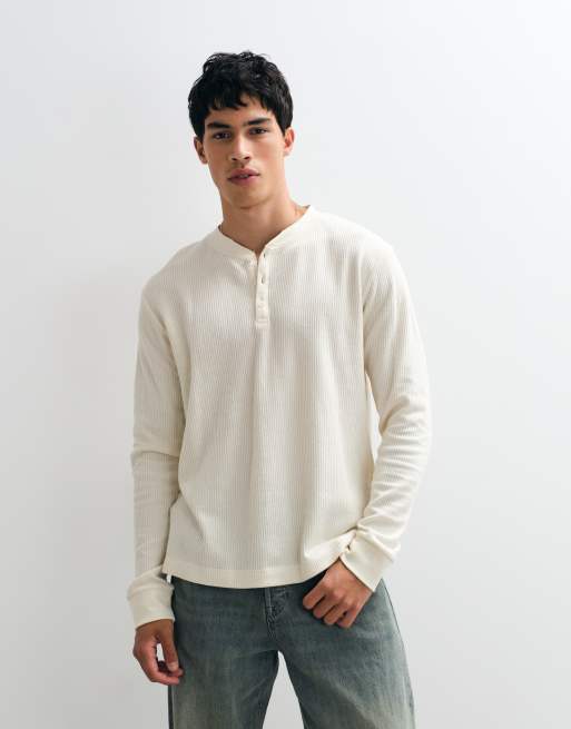 Jack & Jones long sleeve henley top in cream, 3 of 5