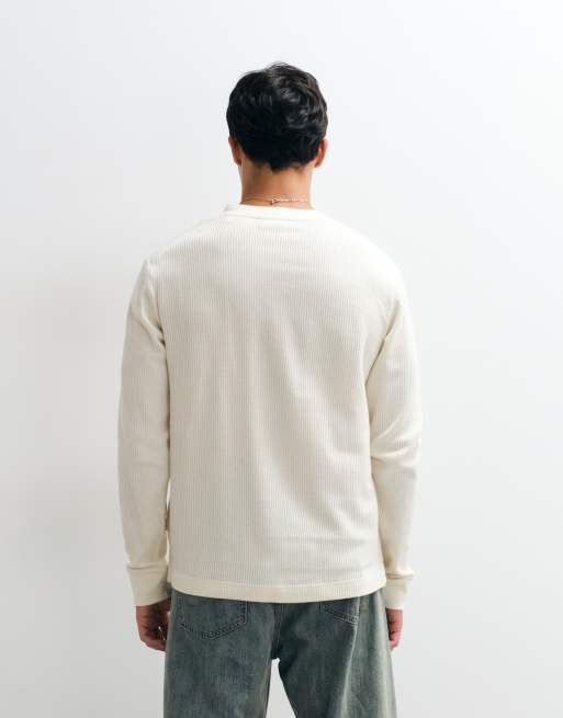 Jack & Jones long sleeve henley top in cream, 4 of 5