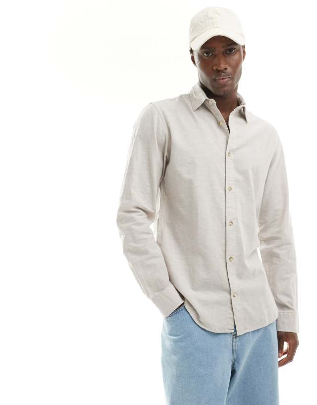 Jack & Jones - long sleeve linen shirt in beige