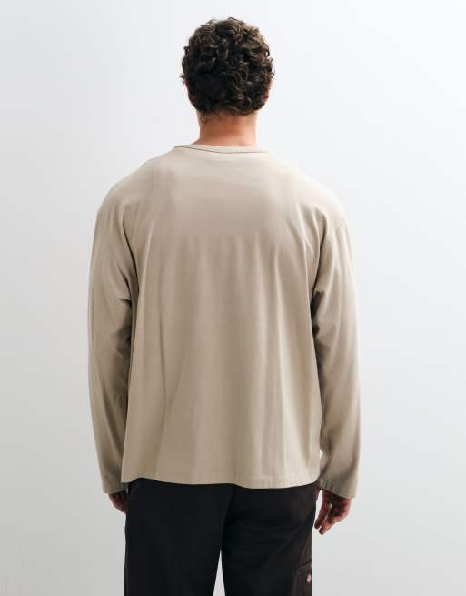 Jack & Jones long sleeve pocket t-shirt in washed beige, 2 of 9